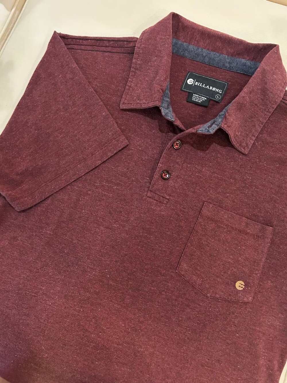 Billabong Polo Shirt Maroon with Grey Trim Size L